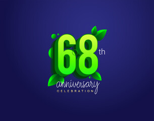 68th anniversary logotype with leaf and green colored, isolated on blue background.