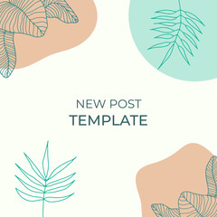 Fototapeta na wymiar Social media stories and post creative Vector set. Background template with copy space for text and images design by abstract colored shapes, line arts , Tropical leaves warm color of the earth tone