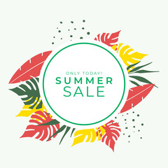 Fashion sale banner or square flyer for social media post template with summer concept, floral decoration, leaves, flower, foliage line art. Can be use for banner, flier, poster, greeting card