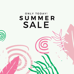 Summer sale organic flat floral template for social media or square flyer. Summer banner with floral decoration. Can be use for greeting card, social media post and more 