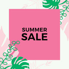 Summer shopping event illustration. Instagram template tropical. Beautiful soft floral and leaves wedding invitation card, name card, greeting card, summer sale banner and much more