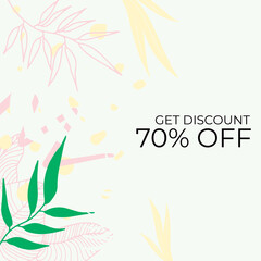 Summer sale organic flat floral template for social media or square flyer. Summer banner with floral decoration. Can be use for greeting card, social media post and more 