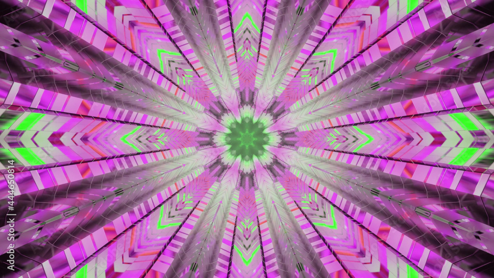 Wall mural 3d rendering of a luminous neon pink tunnel with explosion rays coming out of the center