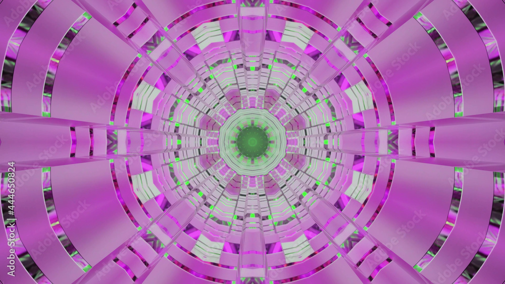 Wall mural 3d rendering of a futuristic neon pink abstract tunnel in a circular shape