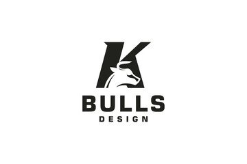 Letter K logo, Bull logo,head bull logo, monogram Logo Design Template Element