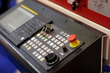 CNC lathe machine control panel close up