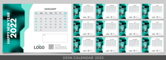 Desk calendar 2022 planner corporate template design set. Week starts on Monday. template for annual calendar 2022