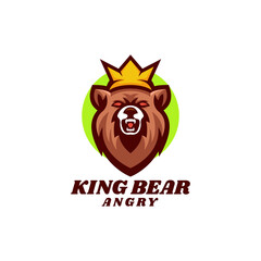 Vector Logo Illustration King Bear Mascot Cartoon Style.
