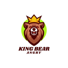 Vector Logo Illustration King Bear Mascot Cartoon Style.