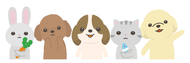 兎と犬と猫　整列カメラ目線