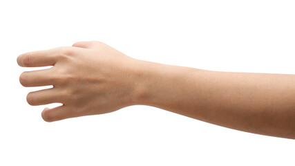 isolated of woman hand holding something like a bottle or can.