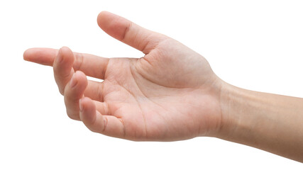 Woman hand reach and ready to help or receive. Gesture isolated on white background.
