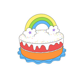 rainbow cake, 3d colorful illustration isolated on white background