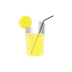 Natural fresh orange juice in a glass. Orange slice, tube for drinking. Healthy organic food. Citrus fruit. Vector illustration flat design.