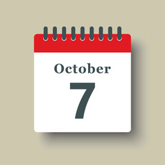 Icon day date 7 October, template calendar page