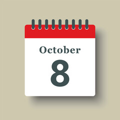 Icon day date 8 October, template calendar page
