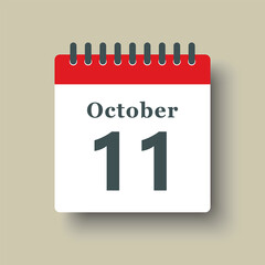 Icon day date 11 October, template calendar page