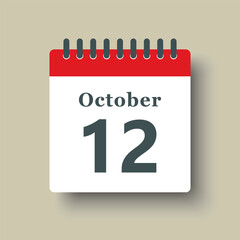 Icon day date 12 October, template calendar page