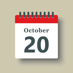 Icon day date 20 October, template calendar page
