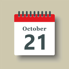 Icon day date 21 October, template calendar page
