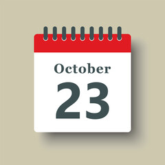 Icon day date 23 October, template calendar page