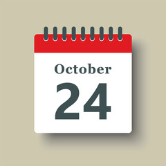 Icon day date 24 October, template calendar page