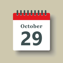 Icon day date 29 October, template calendar page
