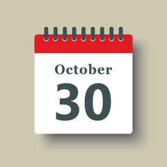 Icon day date 30 October, template calendar page