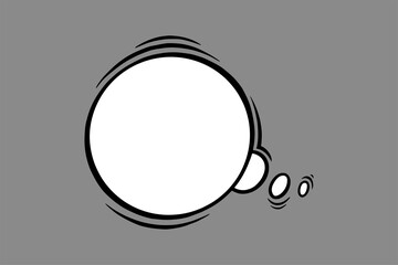 Circle speech bubble in comic style. Oval speech bubble for thoughts and shouts isolated in grey background. Handdrawn vector illustration