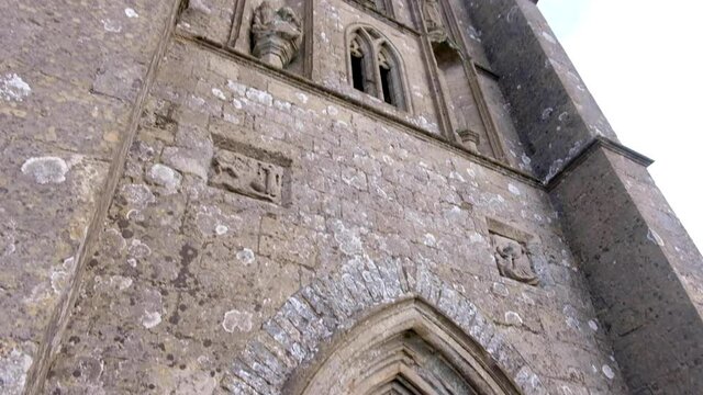 The Tor in Glastonbury, Somerset, England, St Michael's Tower, a Grade 1 listed building, slow pan from bottom to top