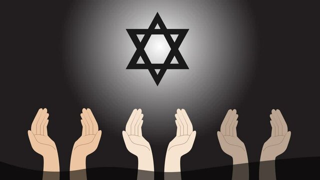 Hands of people praying with jewish star symbol