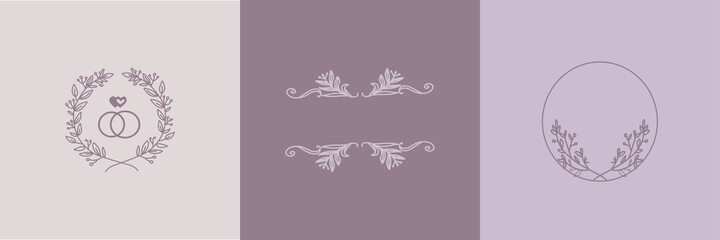 set of Wedding invitation floral wreath minimal design