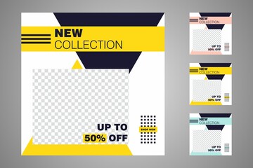 New set of editable minimal banner templates. Suitable for social media posts and web or internet ads. Vector illustration with photo college.