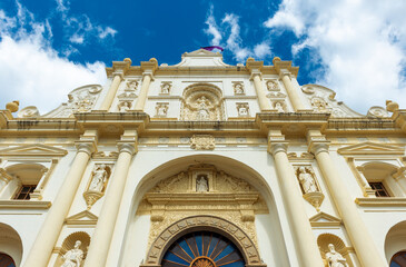 Saint John (San Jose) Antigua new Cathedral facade, Antigua city, Guatemala.