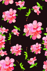 Vector pattern with a floral theme. Background with leaves and flowers. The backdrop for greeting cards, posters, banners, and placards.