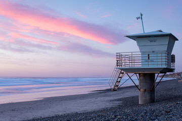lifeguard tower on the beach - Powered by Adobe