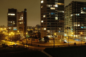 Fototapeta na wymiar Edifice on Miraflores at night, Lima, PERU