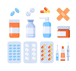 Pharmacy medical drugs flat vector illustration banner