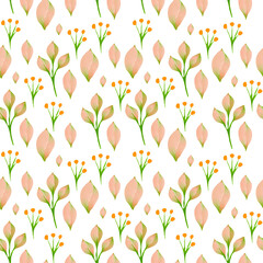 Vector pattern with a floral theme. Background with leaves and flowers. The backdrop for greeting cards, posters, banners, and placards.