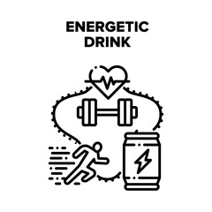 Energetic Drink Vector Icon Concept. Energetic Drink For Physical Activity In Gym. Energy Beverage Product For Fast Running And Doing Muscle Power Exercise, Sport Training Black Illustration