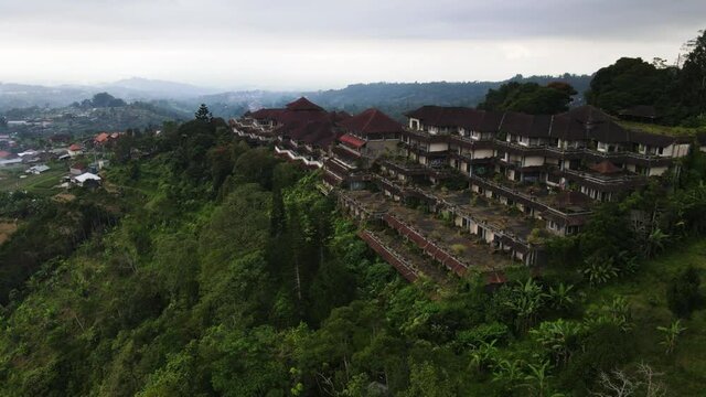Aerial Drone View Of Abandoned Hotel In Bedugul, Bali Island, Indonesia.