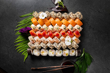 sushi on the black background