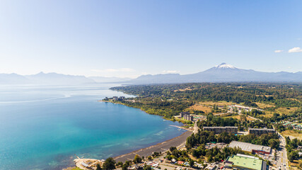 Fototapeta na wymiar Aerial view of Villarica, Araucania, Chile. Volcan.