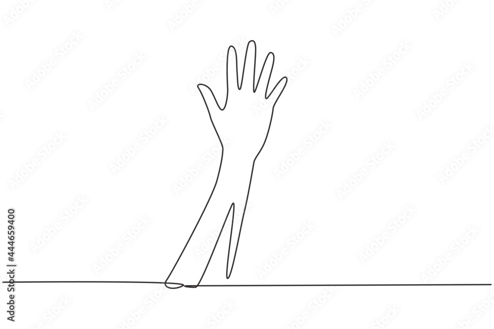 Poster single continuous line drawing hand count number five. learn to count numbers. concept of education 