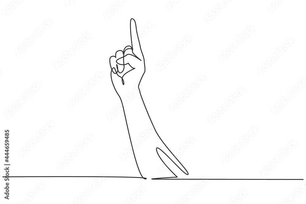 Poster single continuous line drawing symbol of victory or champion. number one hand count. learn to count 