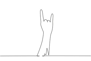Continuous one line drawing rock on gesture symbol. Heavy metal hand gesture. Nonverbal signs or symbols. Hand variation shape concept. Single line draw design vector graphic illustration