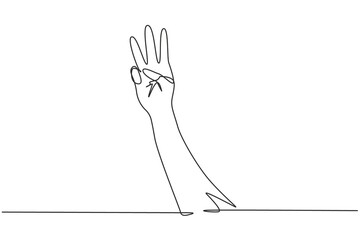 Single one line drawing third place symbol. Number three hand count. Learn to count numbers. Concept of education for children. Nonverbal signs. Continuous line draw design graphic vector illustration