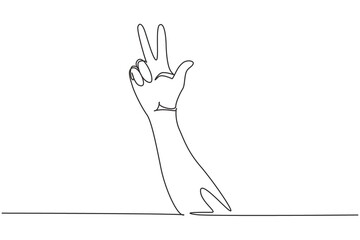 Single continuous line drawing counting hand sign. Number three hand count. Learn to count numbers. Concept of education. Nonverbal signs or symbols. One line draw graphic design vector illustration