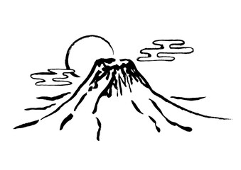 富士山　水墨画　筆絵　イラスト