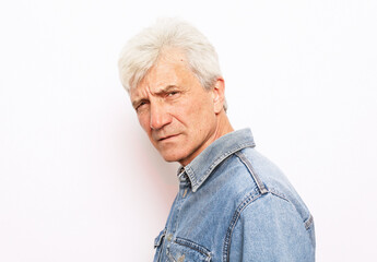 Old people, emotion and modern lifestyle concept. Senior man with gray hair